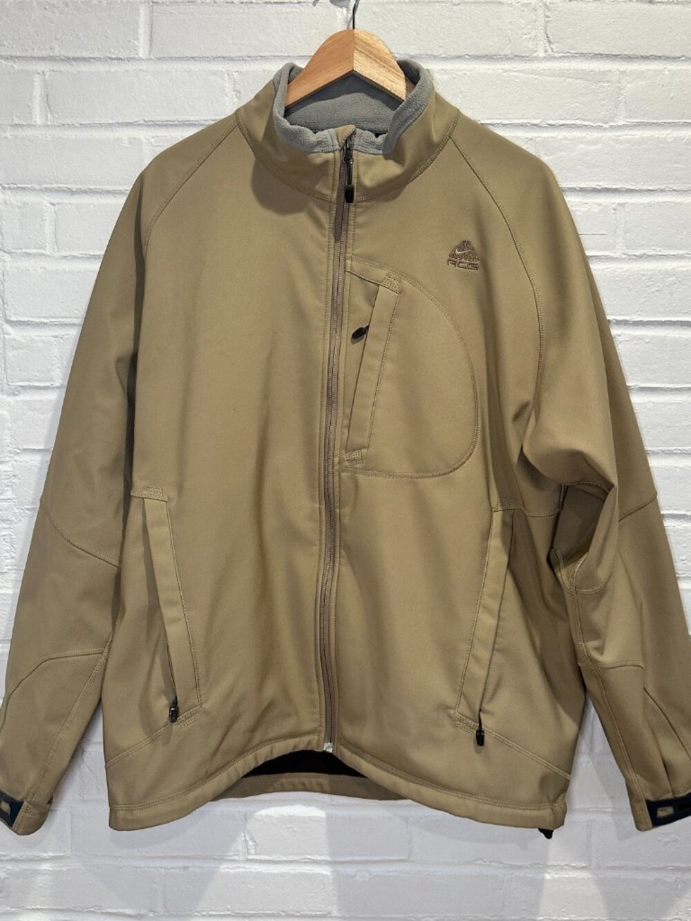 Vintage Nike ACG Beige Full Zip Softshell Fleece Lined Hiking Jacket Men's XL